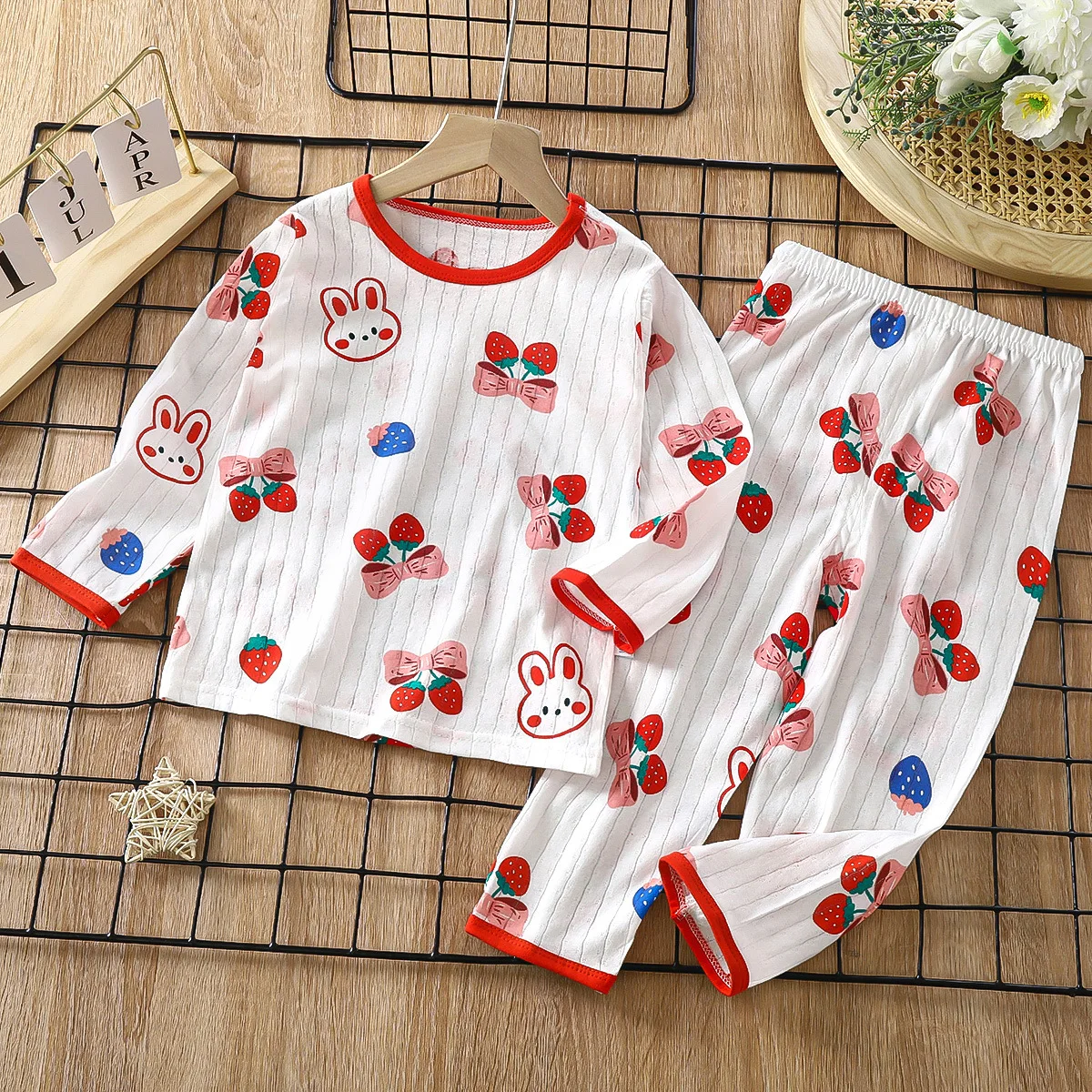 2024 New Summer Children Clothing Baby Home Clothes Set Long Sleeved Boys Girls Pajamas Thin Section Kids Pajamas Clothes