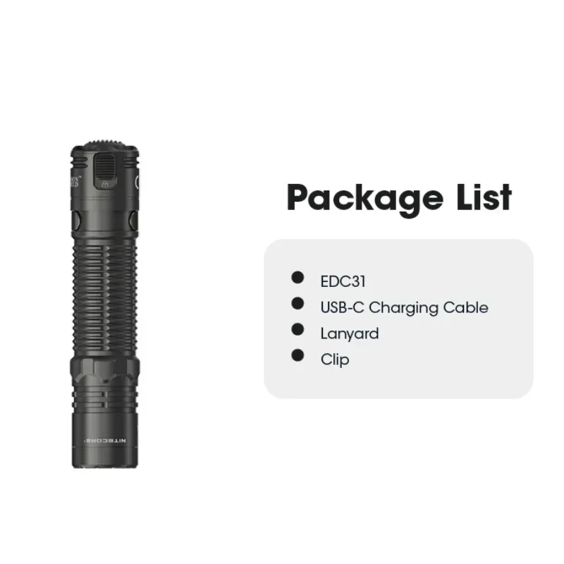 NITECORE EDC31 3500Lumens USB-C Rechargeable EDC Flashlight Bulit-In Battery Gear Law Enforcement Tactical Camping Lighting