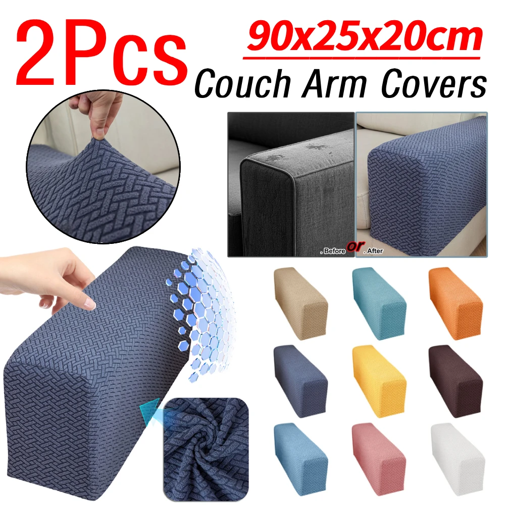 2Pcs 90x25x20cm Checkered Stretchy Stretch Fit Couch Arm Protector Washable Armrest Chair Covers Anti Slip Furniture Protector