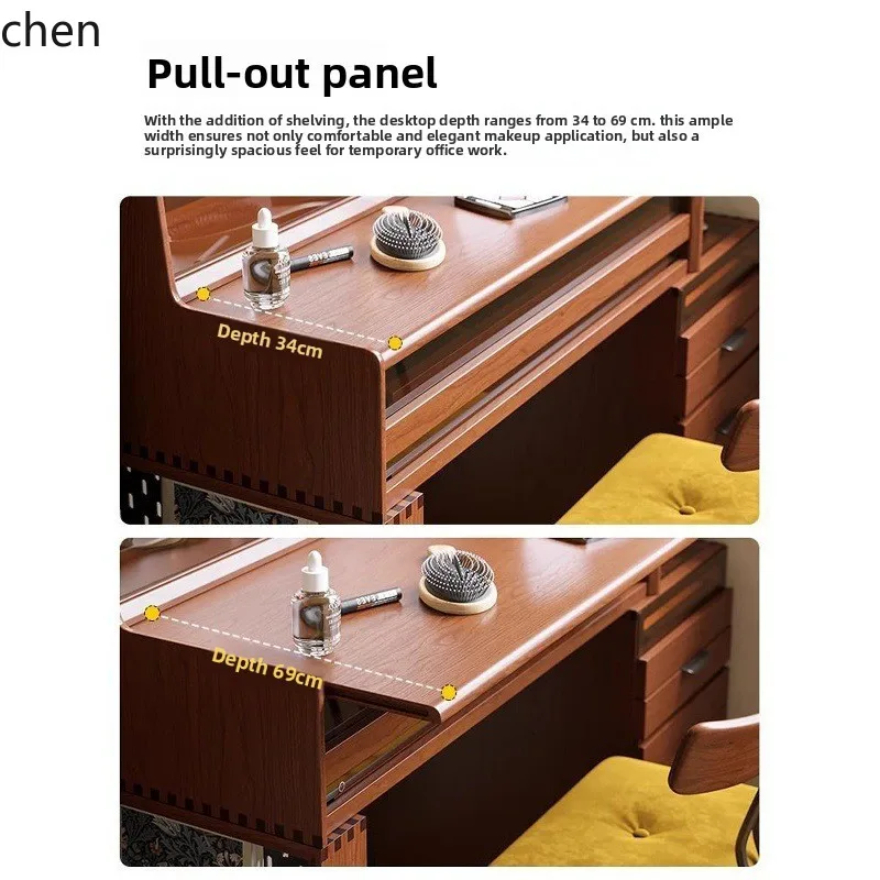 HXL Solid Wood Dressing Table with Extendable Storage Integrated Desk Storage Makeup Table