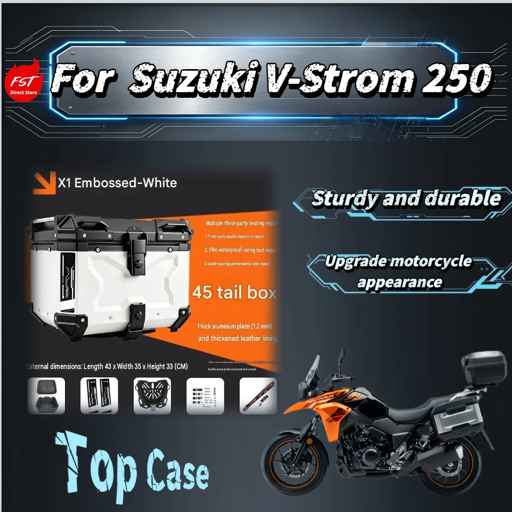 For Suzuki V‑Strom 250 Embossed Waterproof Aluminum Tail Box Universal For Motorbike Scooter EV Mod Accessories