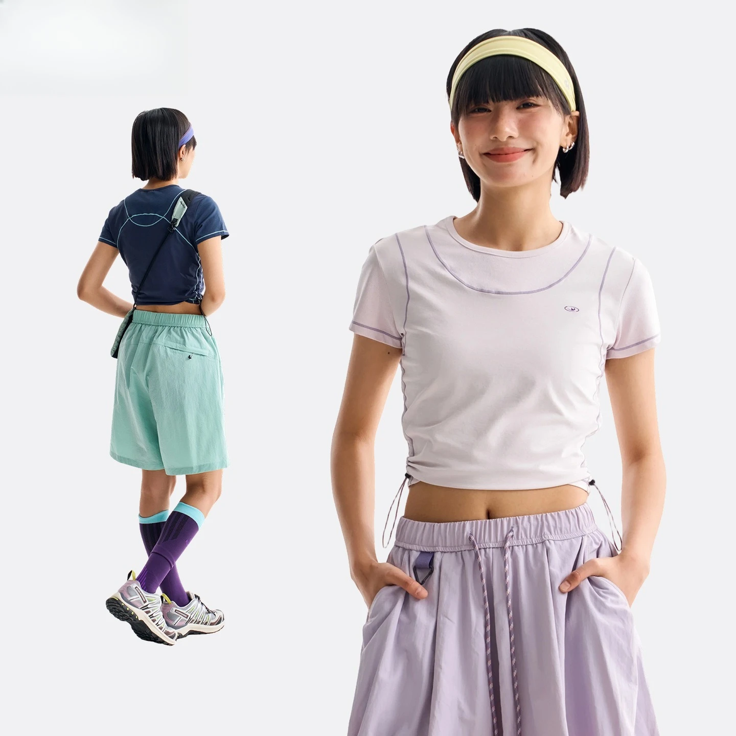 Women'sQuick-Dry Slim Fit Crop Top – Breathable Contrast Stitching Athletic T-Shirt for Gym & Running