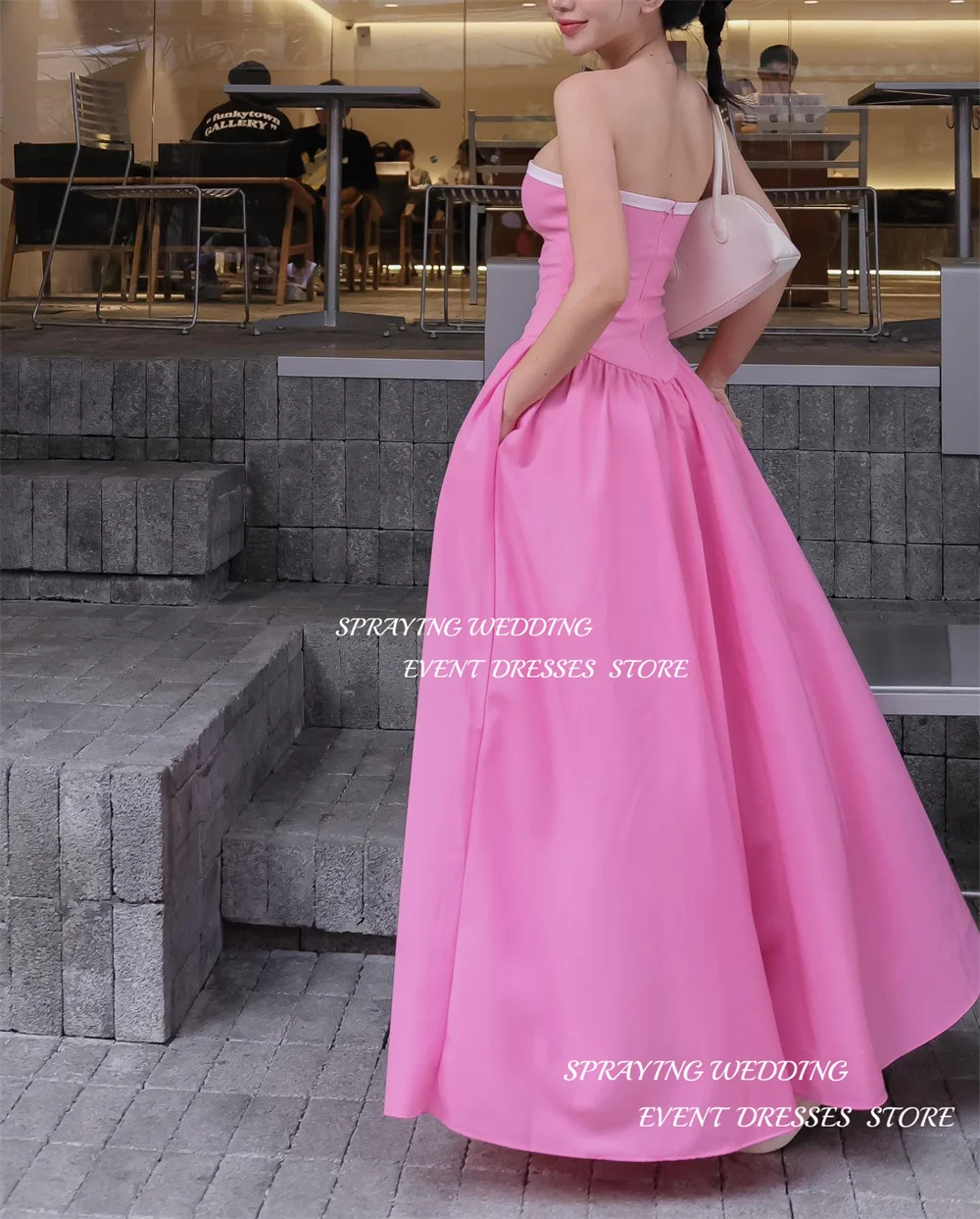 SPRAYING Simple Prom Gown A-line Strapless Draped Korea Wedding Prom Gown Photo Shooting Evening Maxi Dresses