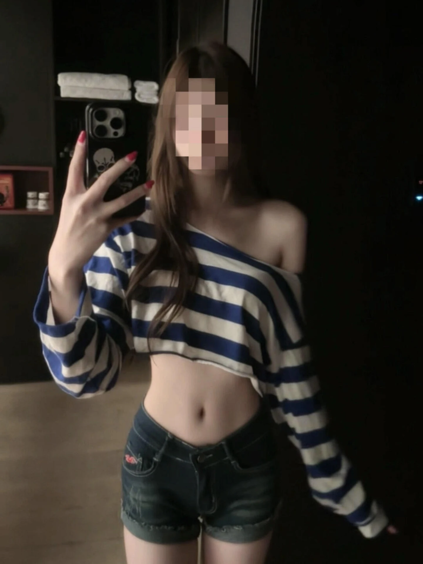American Lazy Style Blue Stripe Long Sleeve T-Shirt Women Sexy Casual Slimming Belly Button Exposure Sun Protection Cover up Top