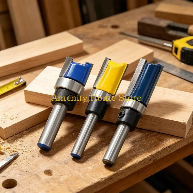 F26C 3 Piece Router Bit With Bottom Bearing For Precise Template Routings And Smooth Edging Finishing Grooves Making