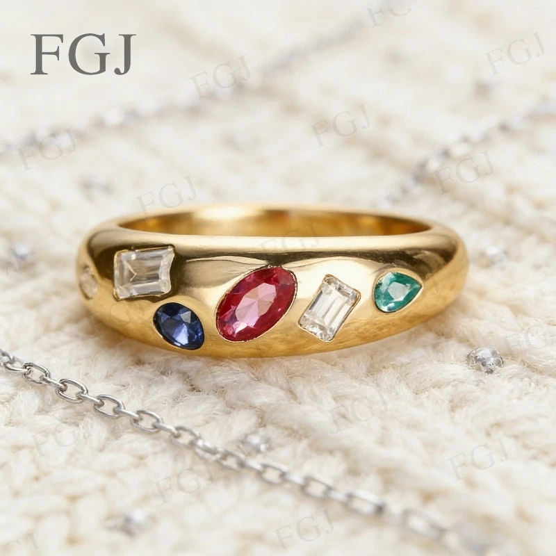 Multi-Stone Ring Moissanite/Ruby/Sapphire/Paraiba Round Oval Pear 2x3mm Colorful for Women Engagement Anniversary Jewelry Gifts