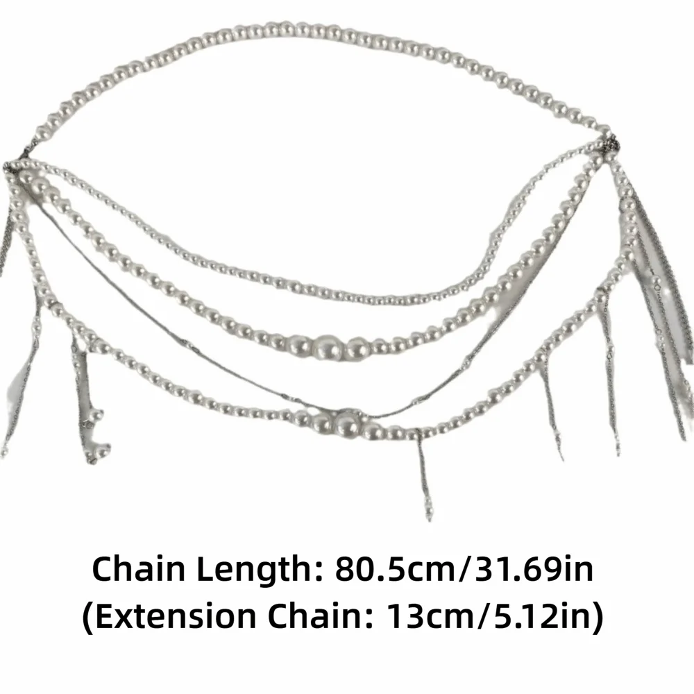 Y2K بريق اللؤلؤ شرابة الخصر سلسلة متعدد الطبقات الملابس والاكسسوارات اللؤلؤ قلادة حزام حزام مجوهرات للجسم اكسسوارات النساء