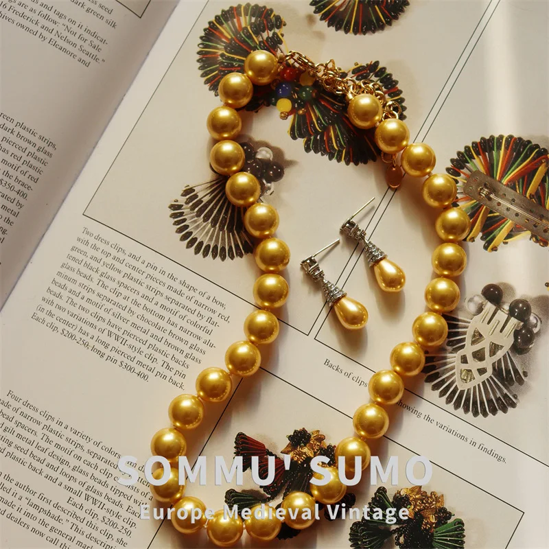 

Nanyang Gold Bead String Chain Quality Thick Gold Necklace Earrings