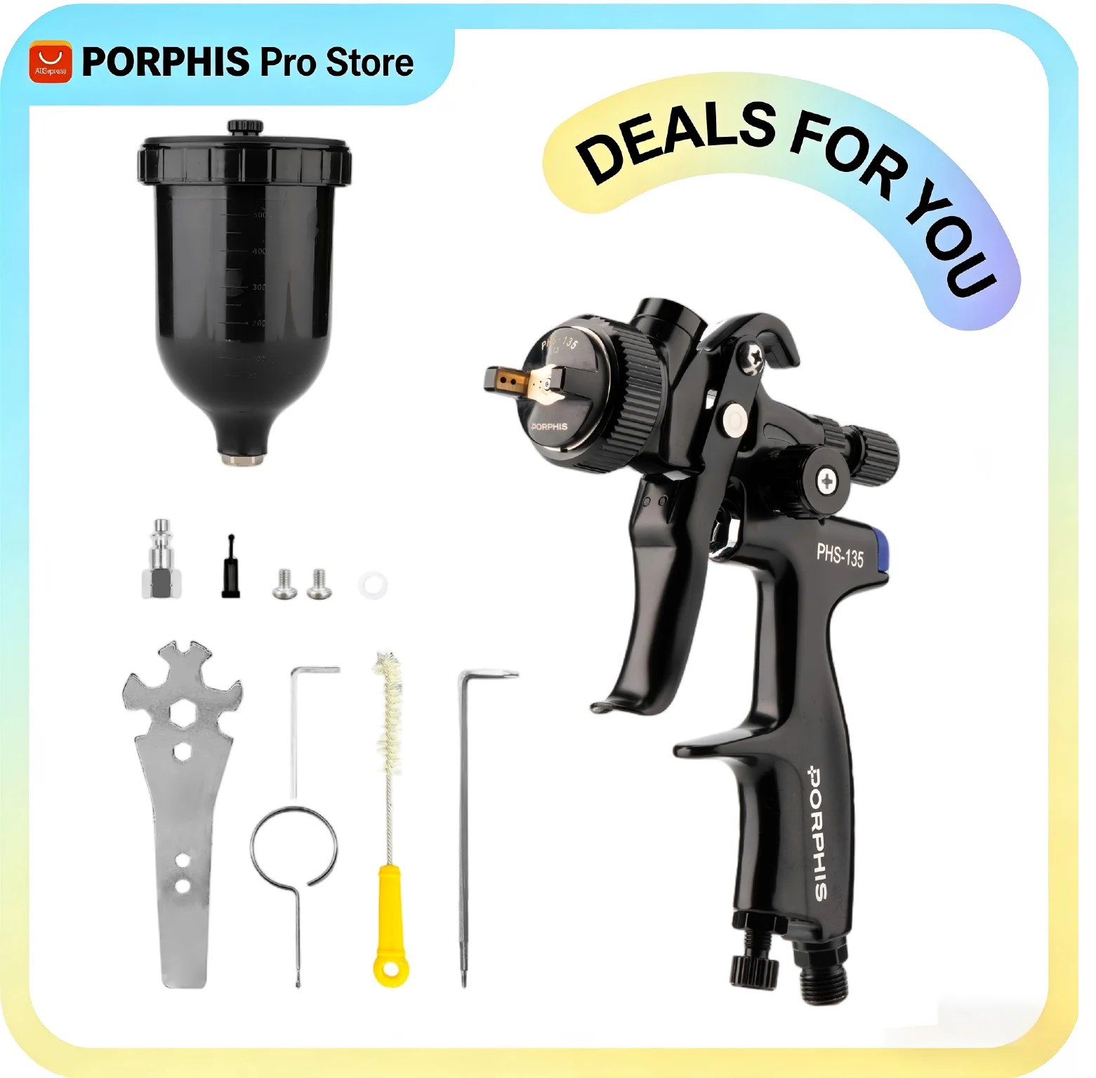 Original PORPHIS MP 1.3/1.8/2.5mm Spray Gun PRD-135 Paint Spray Gun for Car Primer Coat Painting & Furniture DIY Painting