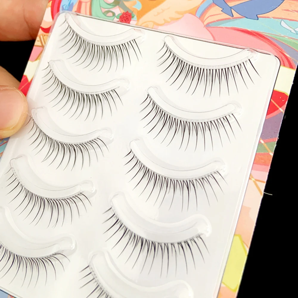 5 Pairs V-shaped Natural False Eyelashes Transparent Stem 3D Korean Manga Eyelashes Eye Makeup Eyelashes Supplies Wholesale