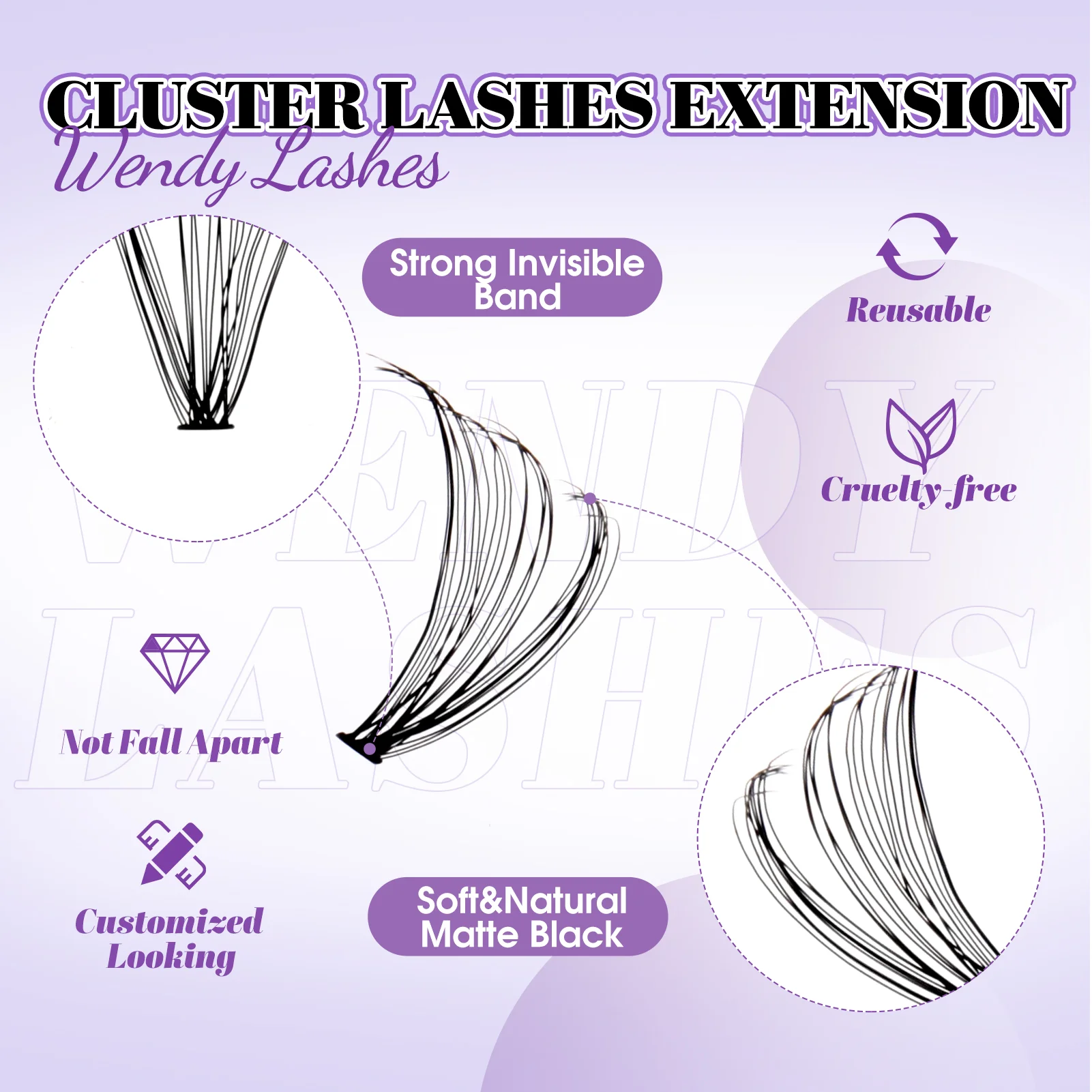 WENDY 14 Rows DIY Heat Cluster Eyelash Extensions with Tweezer Durable Waterproof False Lash Thick Volume Make-up Faux Mink Eyel