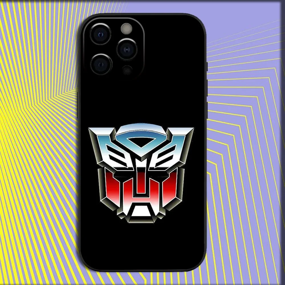 حافظة هاتف رائعة بشعار T-Transformers لهاتف iPhone 16,15,14,13,12,11,Pro,X,XS,Max,XR,Plus,Mini Soft Black Cover