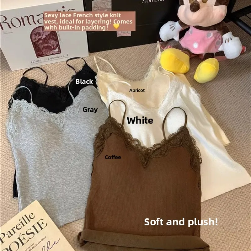 Sexy Lace Patchwork  Strap Women's Base Layer Pure Color ort Svel Vest Top Nylon Spandex Blend Autumn Winter Outfit image 3