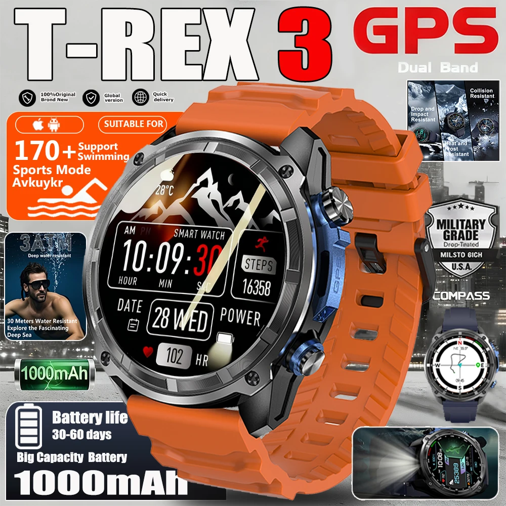 

2025 NEW Military Smart Watch GPS Track Compass Altimeter Bluetooth Calling 1000mAh Battery Men Outdoor Sports SmartWatch