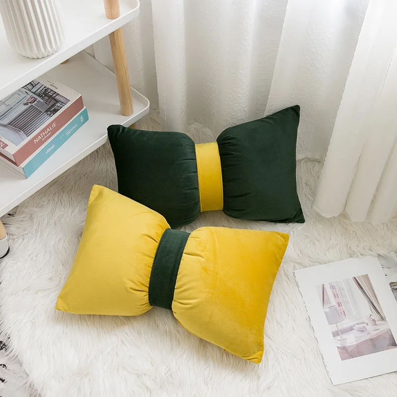 Elegant Velvet Bow Pillowcase Princess Solid Color Ins Style Cushion Covers Bed Cushion Car Sofa Knot 30x50cm Pillow Cover