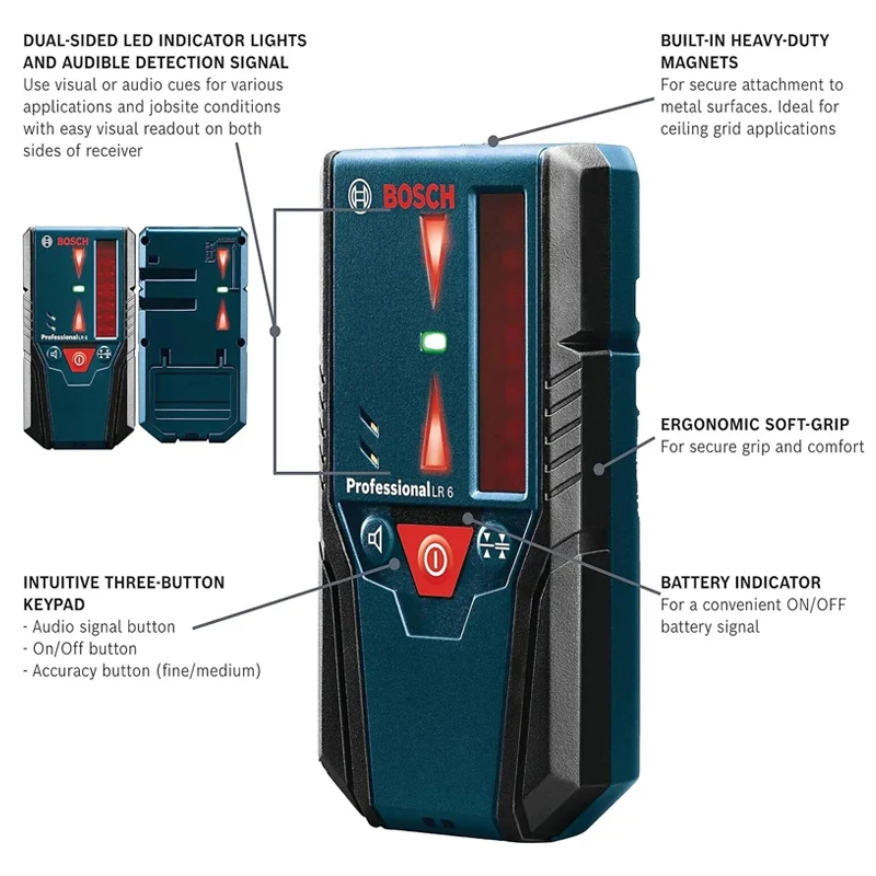 Bosch LR6 165 Ft. Ricevitore Laser Red Green Beam Line per GLL5-50X GLL3-80 GLL3-36XG GLL3-80CG livelli Laser professionali Instrume