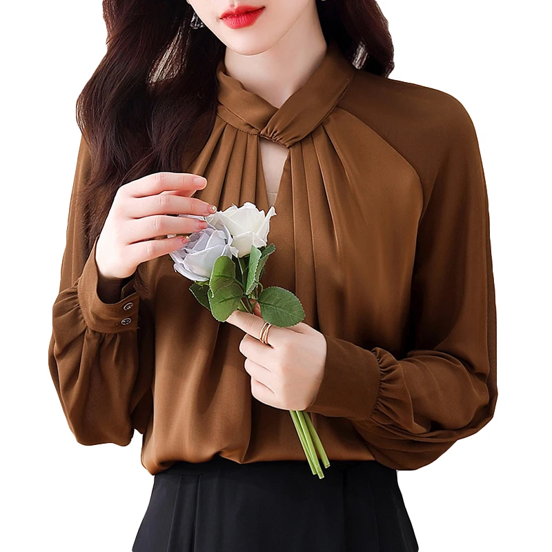 Chiffon Solid Women\'s Shirts Loose Office Lady Blouses Spring/Summer Clothing Hollow Out Fashion Full Women Tops