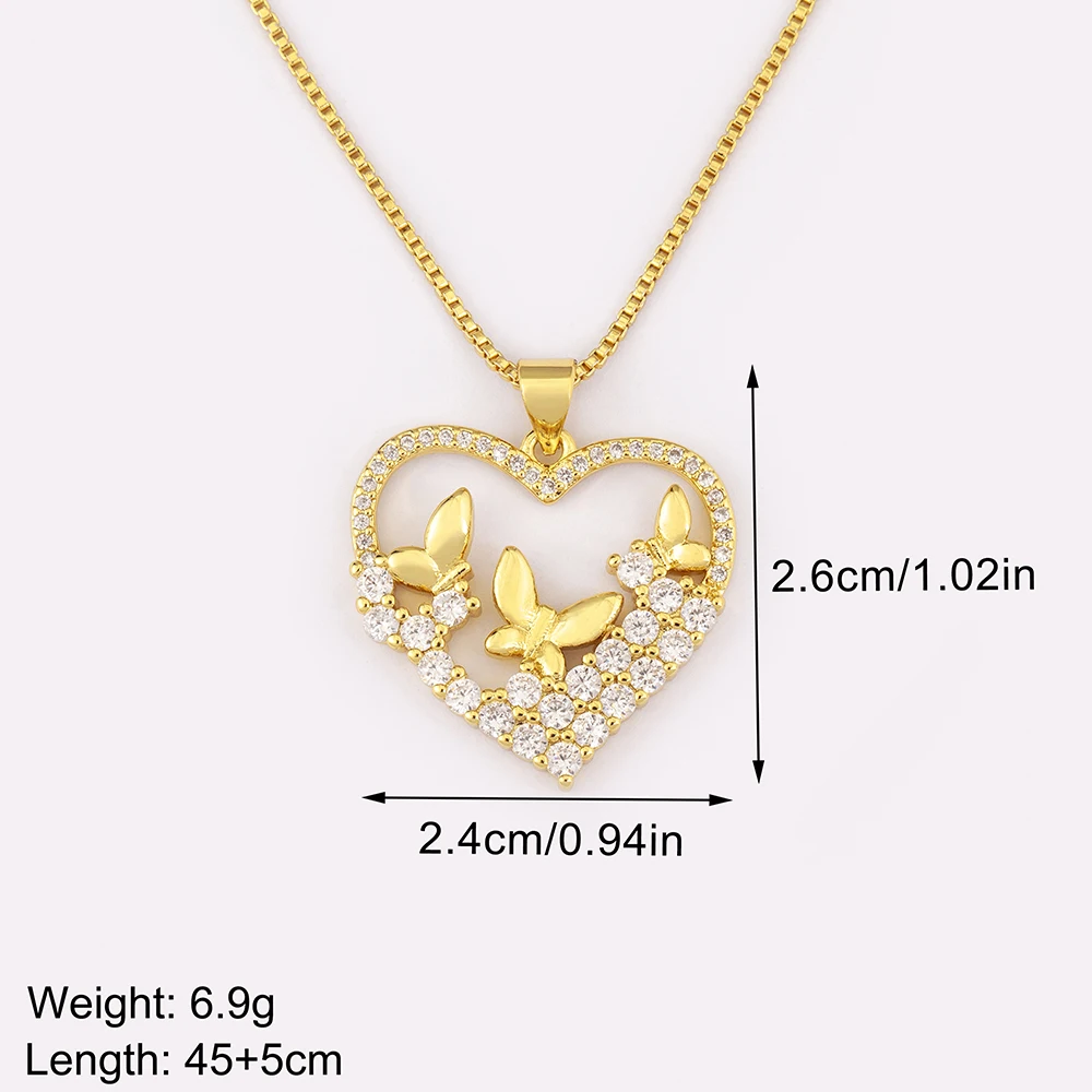 Nidin New Arrival Romantic Butterfly Pendant Necklace For Women Round/Heart Shape Creative Design Sparkling Zircon Jewelry Gifts