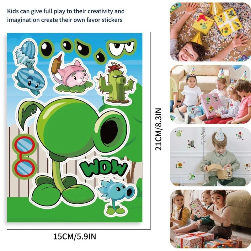 16 Sheets Plants Vs Zombies Make Your Own Face DIY Puzzle Stickers Party Favors  Kids Birthday Gifts