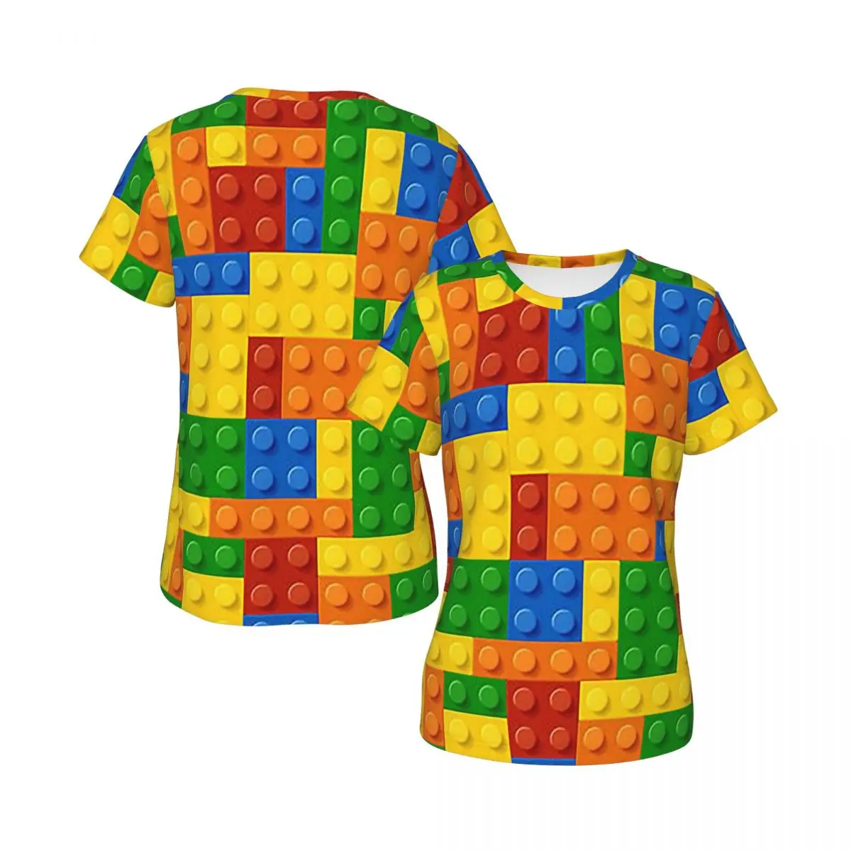 Building Blocks Construction Brick T-Shirt for Women Crew Neck Streetwear T Shirts Women's Short Sleeve Summer Clothes Tops