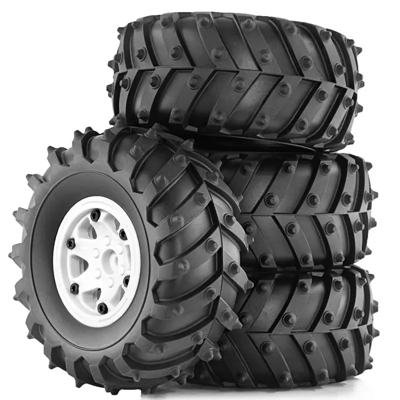 FBIL-4Pcs 128Mm 1/10-Monster Beadlock Wheel Rim Rubber Tire Set For 1/10 RC Crawler Car TRX4 D90 D110 Axial SCX10