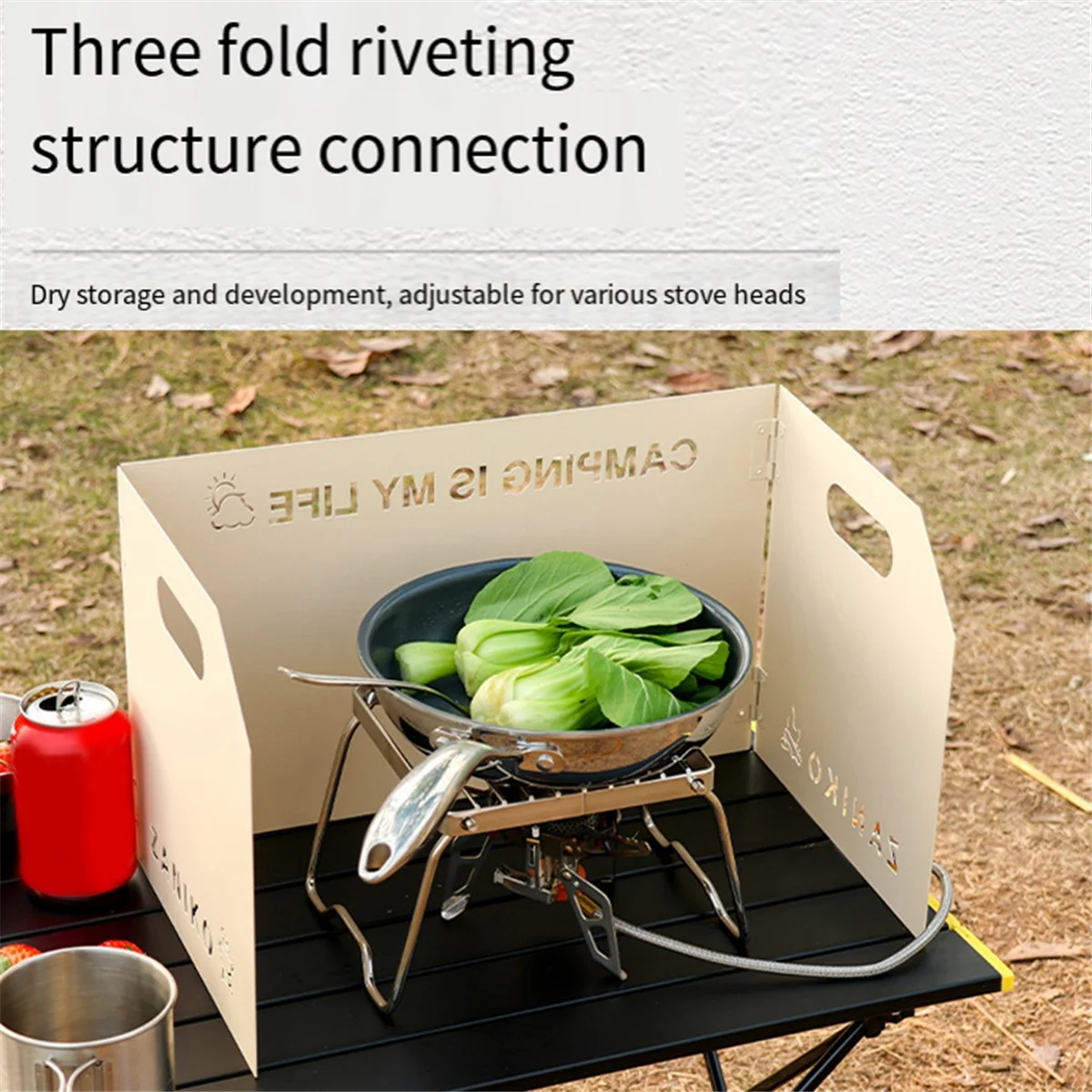 DW-Stove Windscreen Folding Camping Stove Windshield 3 Plates Windscreen for Outdoor, Picnic, Cooking