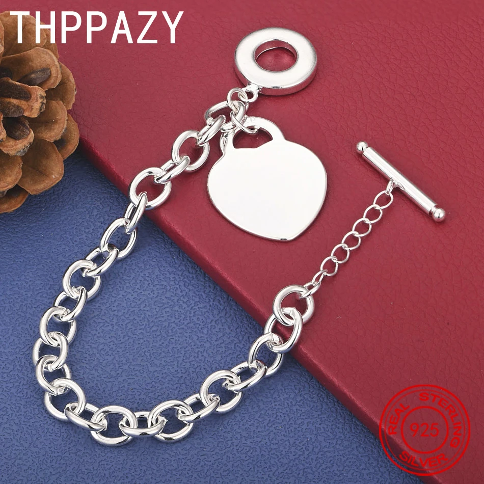 

THPPAZY 20cm 925 Sterling Silver Heart Bracelet For Men Women Fashion Party Birthday High-Quality Charm Jewelry Christmas Gift