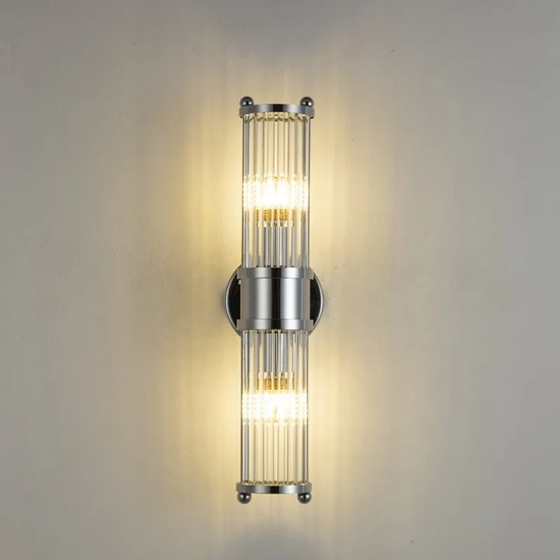 Chrome Silver Long crystal strip LED Wall Lamp for dining Room Hotel project Bedroom deco Indoor Stair porch Lighting fixtures