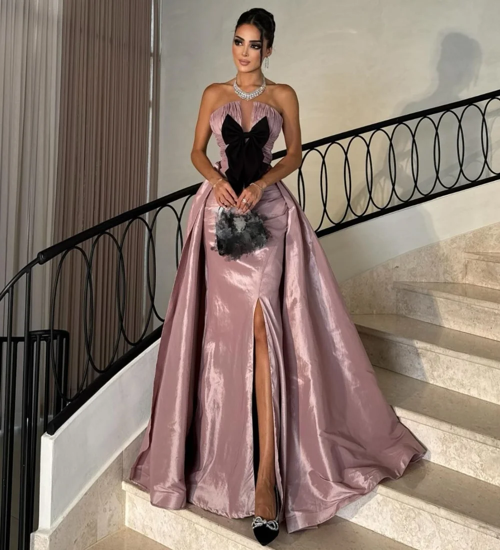 Customized High Quality Bow Pleat A-line Strapless Long Dresses Bespoke Occasion Celebrity Chinese Style
