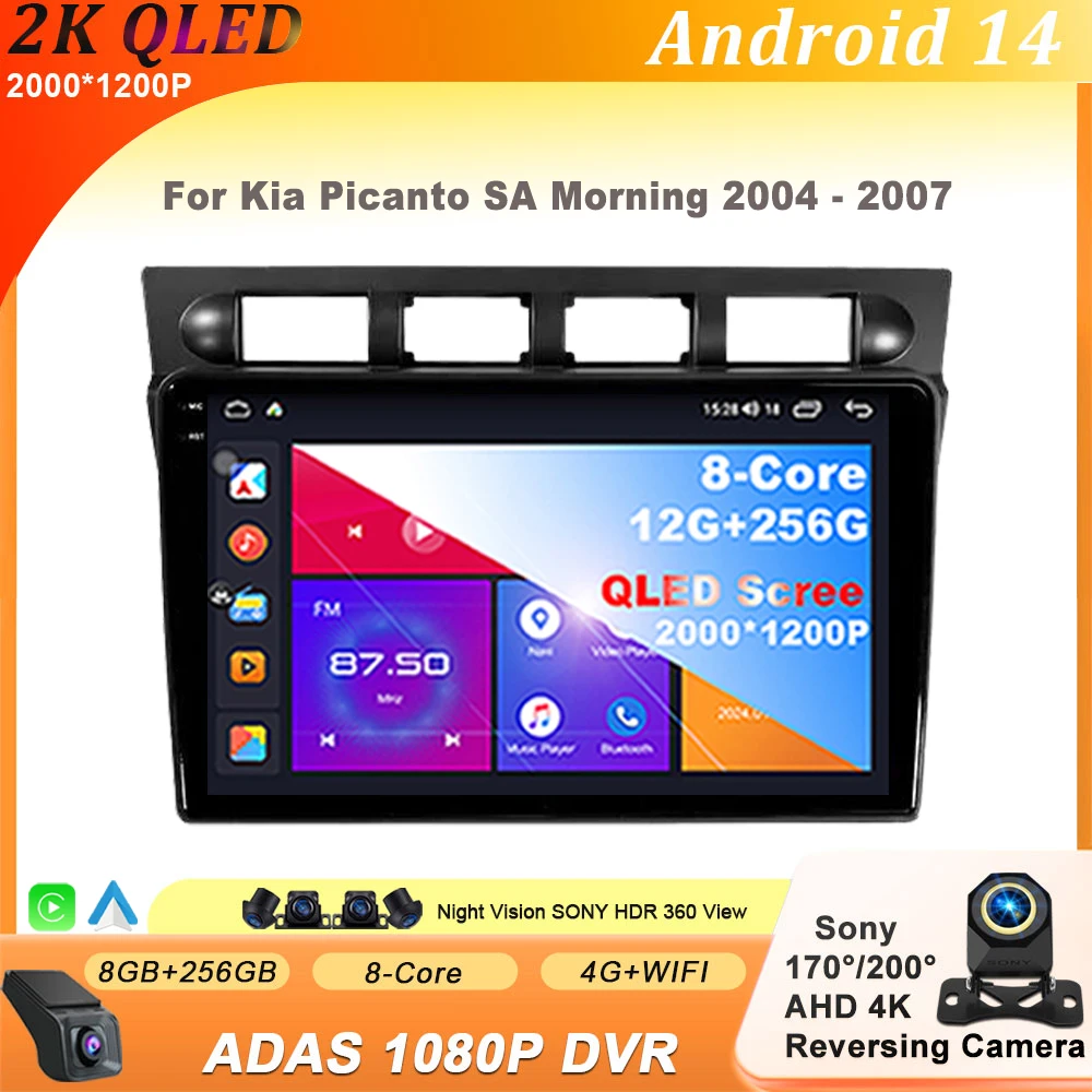 

For Kia Picanto SA Morning 2004 - 2007 Android 14 Car Wireless Radio Multimedia Screen Video Player Navigation GPS Carplay QLED