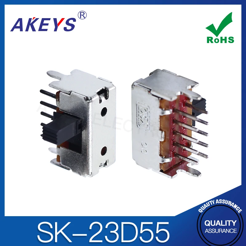 10pcs SK-23D55 (2P3T) Toggle Switch With 10-pin 3 Positions, And 2 Fixed Feet, Horizontal Sliding Switch