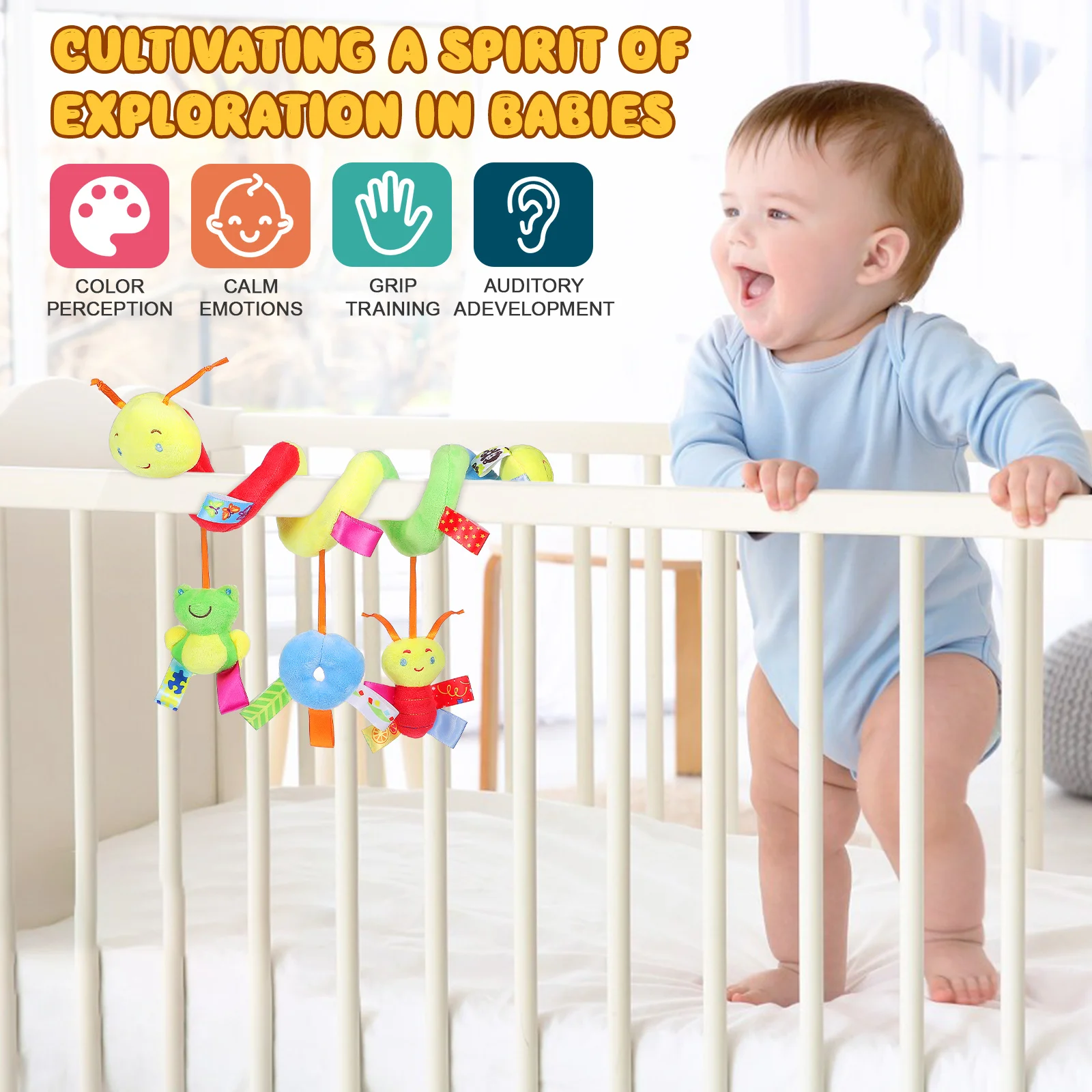 Autobed Spiraal Ophangen Voor Kinderwagen Wieg Wieg Crinkle Rammelaar Pieper Baby Entertainment Activiteit Stoel Multifunctioneel