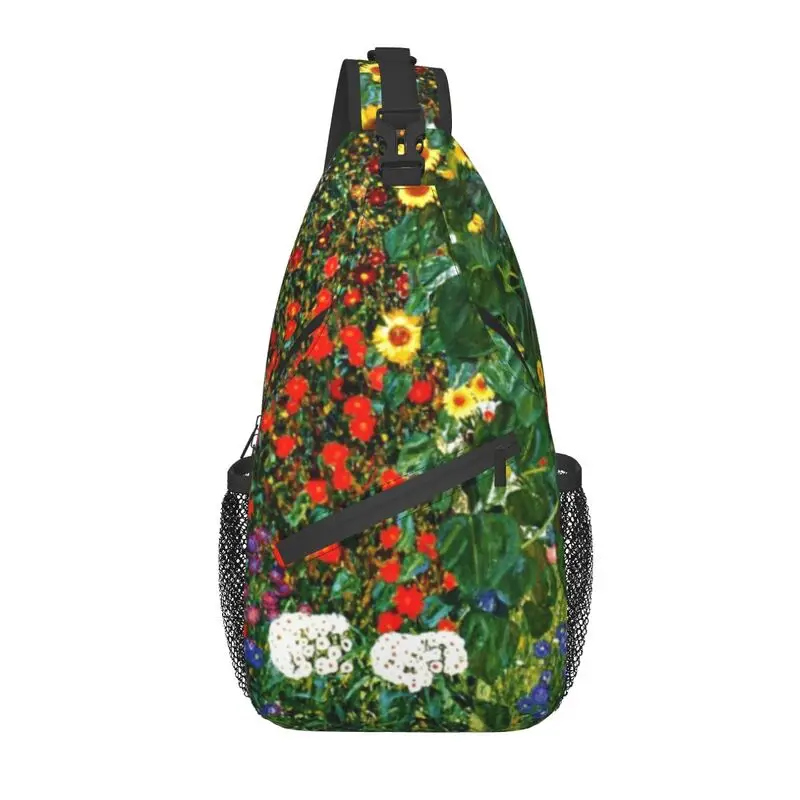 Fashion Farm Garden With Sunflowers Sling Crossbody Backpack Men Gustav Klimt Painting Art Shoulder Chest Bag for Travel Cycling