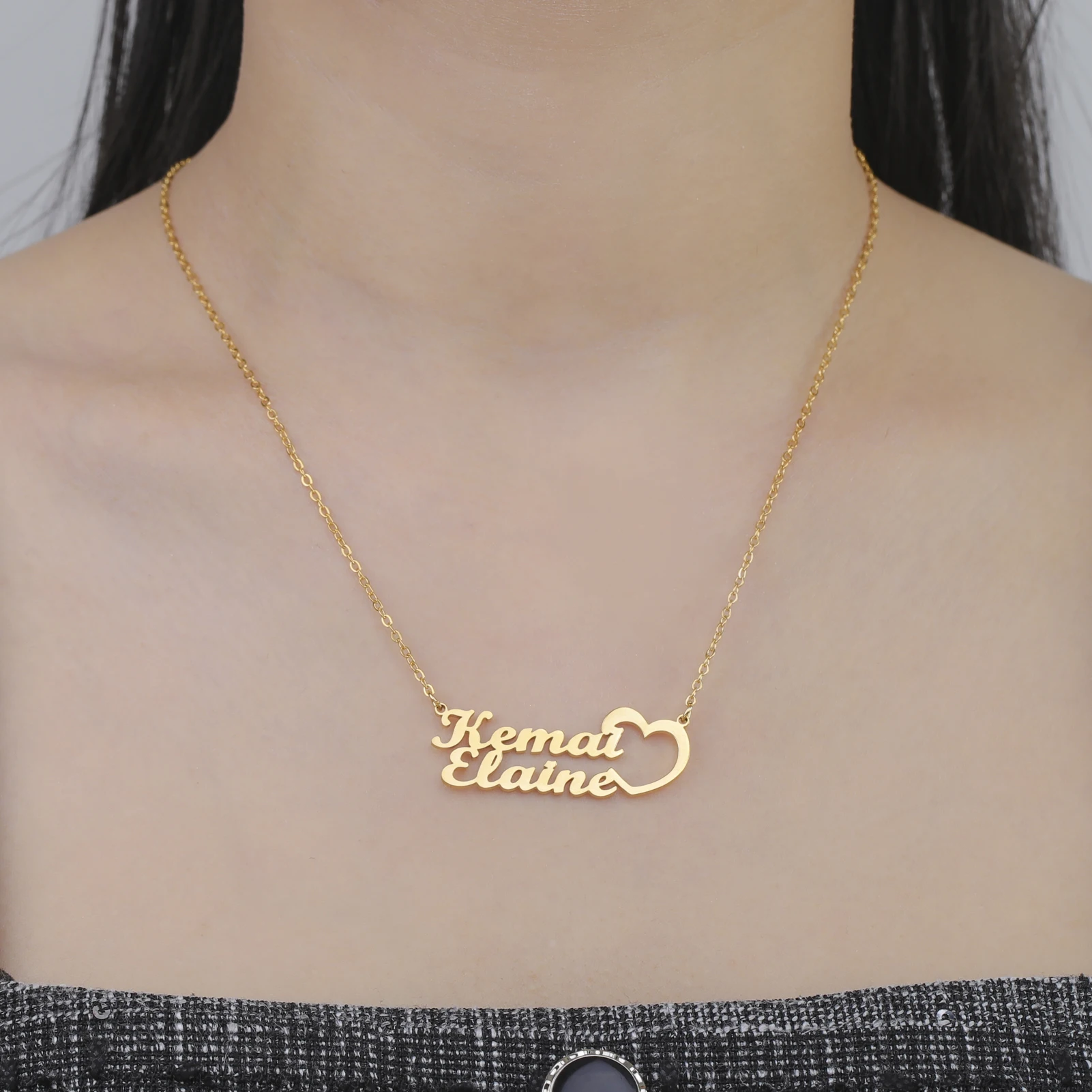 Lemegeton Custom Name Heart Necklace Stainless Steel Women Jewelry Customized Couple Choker Personalized Pendant New Year Gift