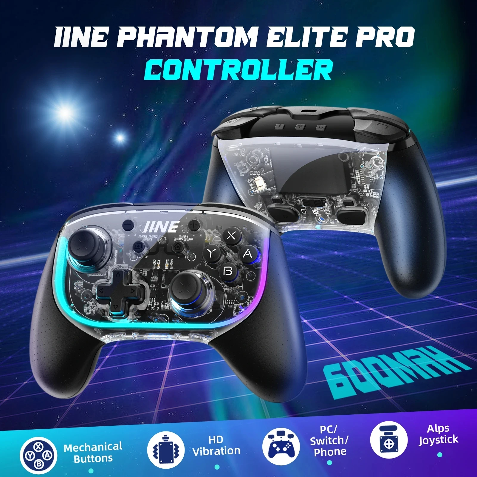 IINE Phantom Elite Pro Mechanical Controller ALPS Analog Stick Multi-mode compatible FOR Switch PC Steam Phone