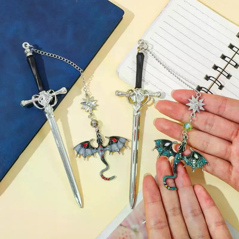 -shaped  Model Metal Bookmark With Double-winged Dragon Pendant Book Lovers Reading Accessories Birthday Gift