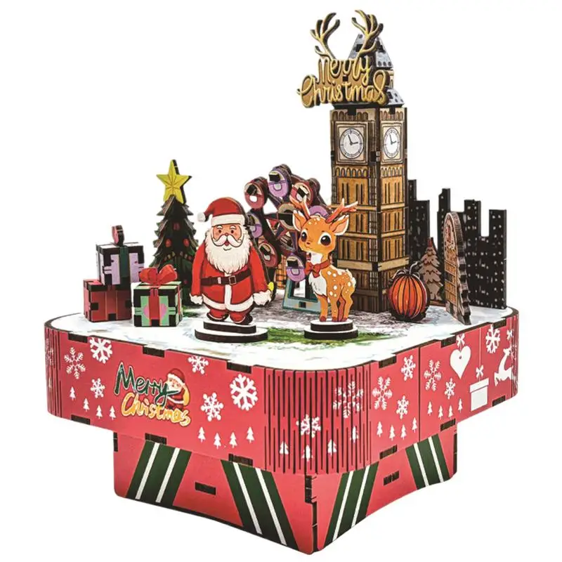 

Diy Wooden Magic Castle Music Box Model Building Kits City Street View 3D Puzzle Toys For Children Birthday Gifts Home Decor