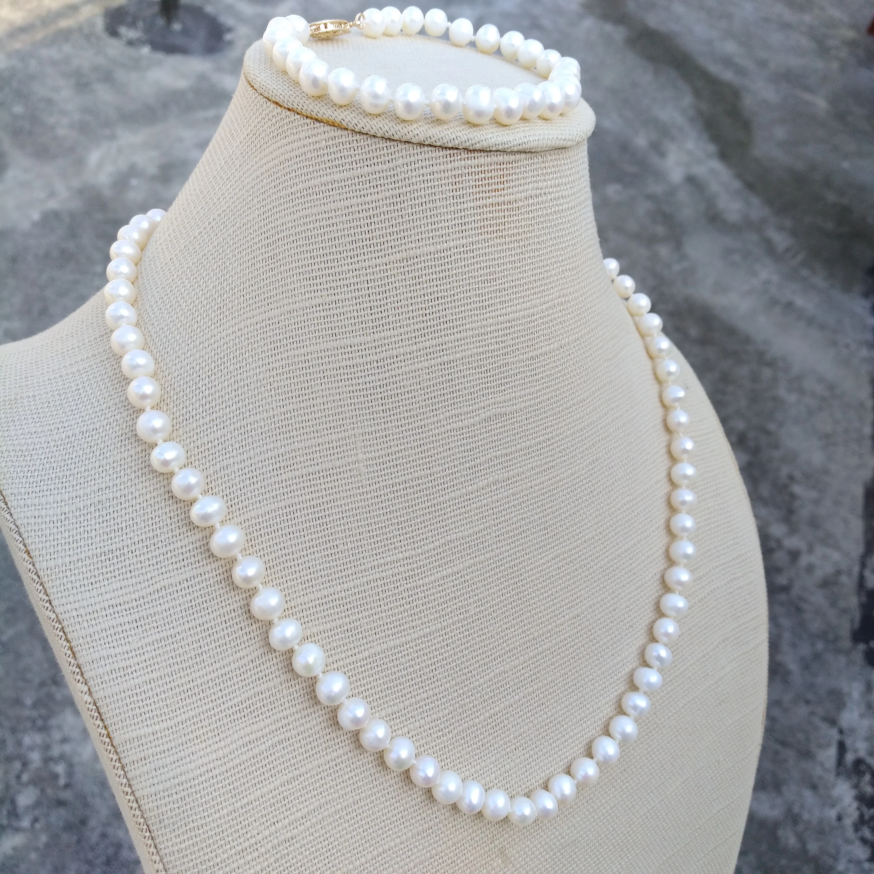 Elegant 6-7mm South Sea Round White Pearl Necklace 45cm Bracelet 20-24cm Original Real Shot Photos