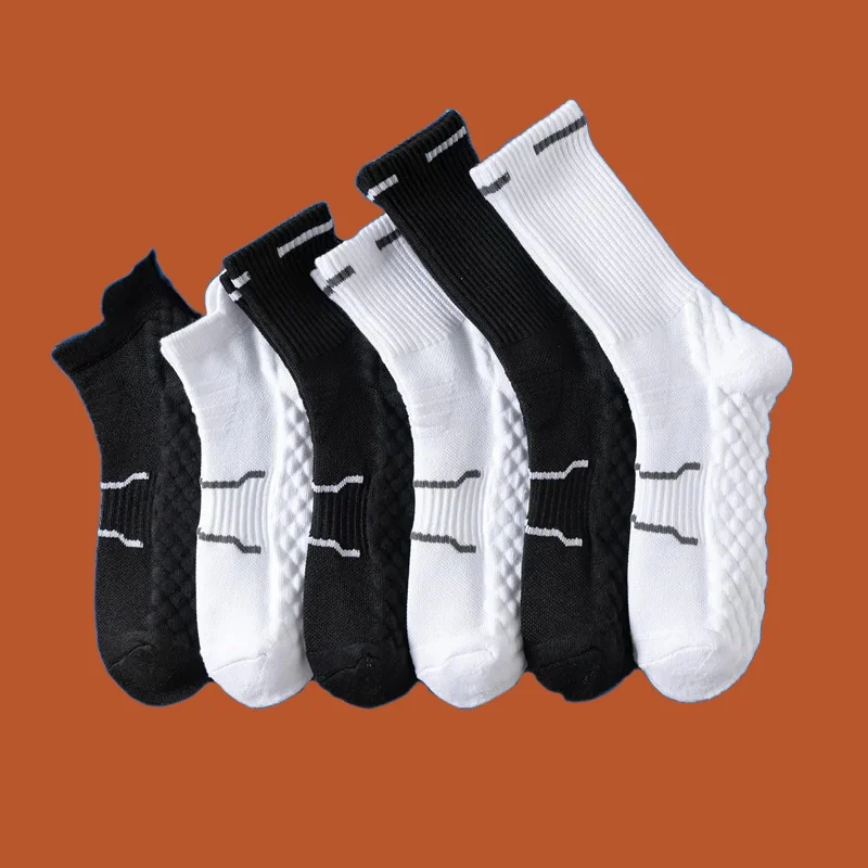 5/10 Pairs Mid Tube Socks Sweat Absorbing Breathable Basketball High Quality Men's White Socks Towel Soled Running Sports Socks