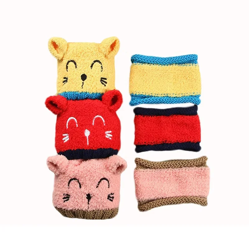Baby Hat and Scarf 2-piece Set Korean Version Knitted Warm W