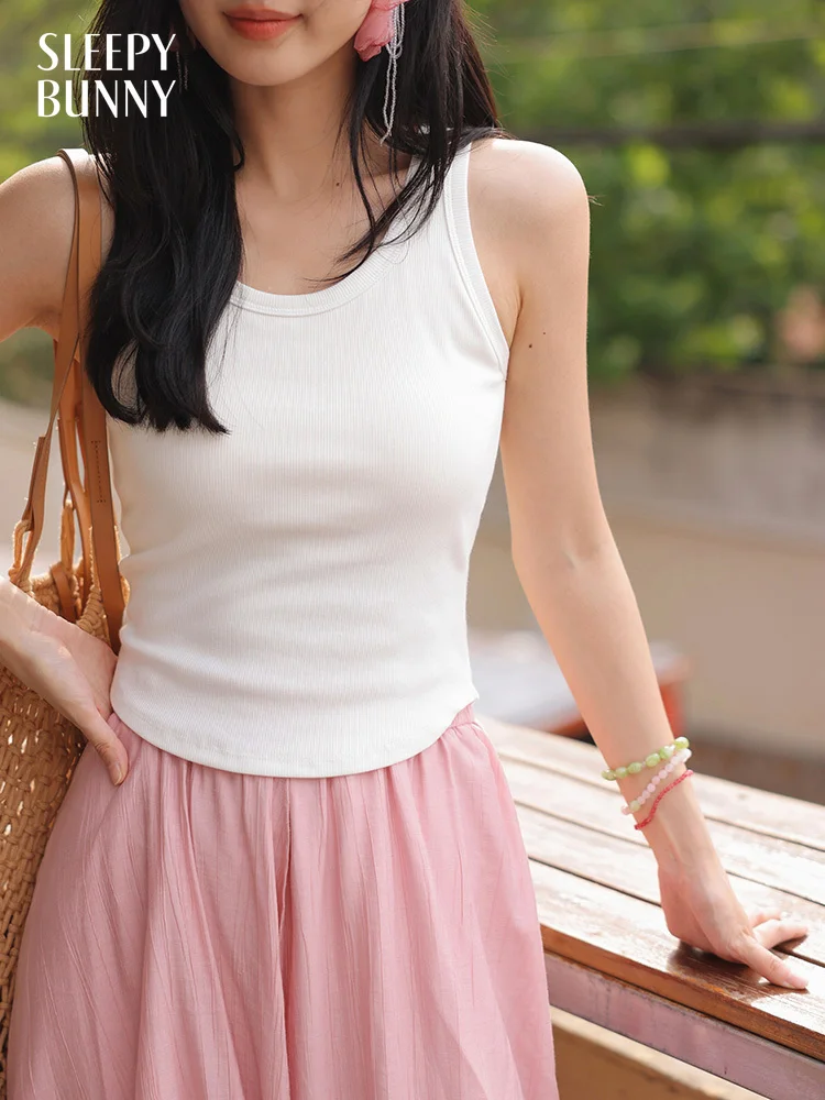 Padded Ribbed Tank Top Women Summer Slim Fit Sleeveless Knit Camisole Shirt Basic Solid Color Vest Casual Wear Layered Outfits