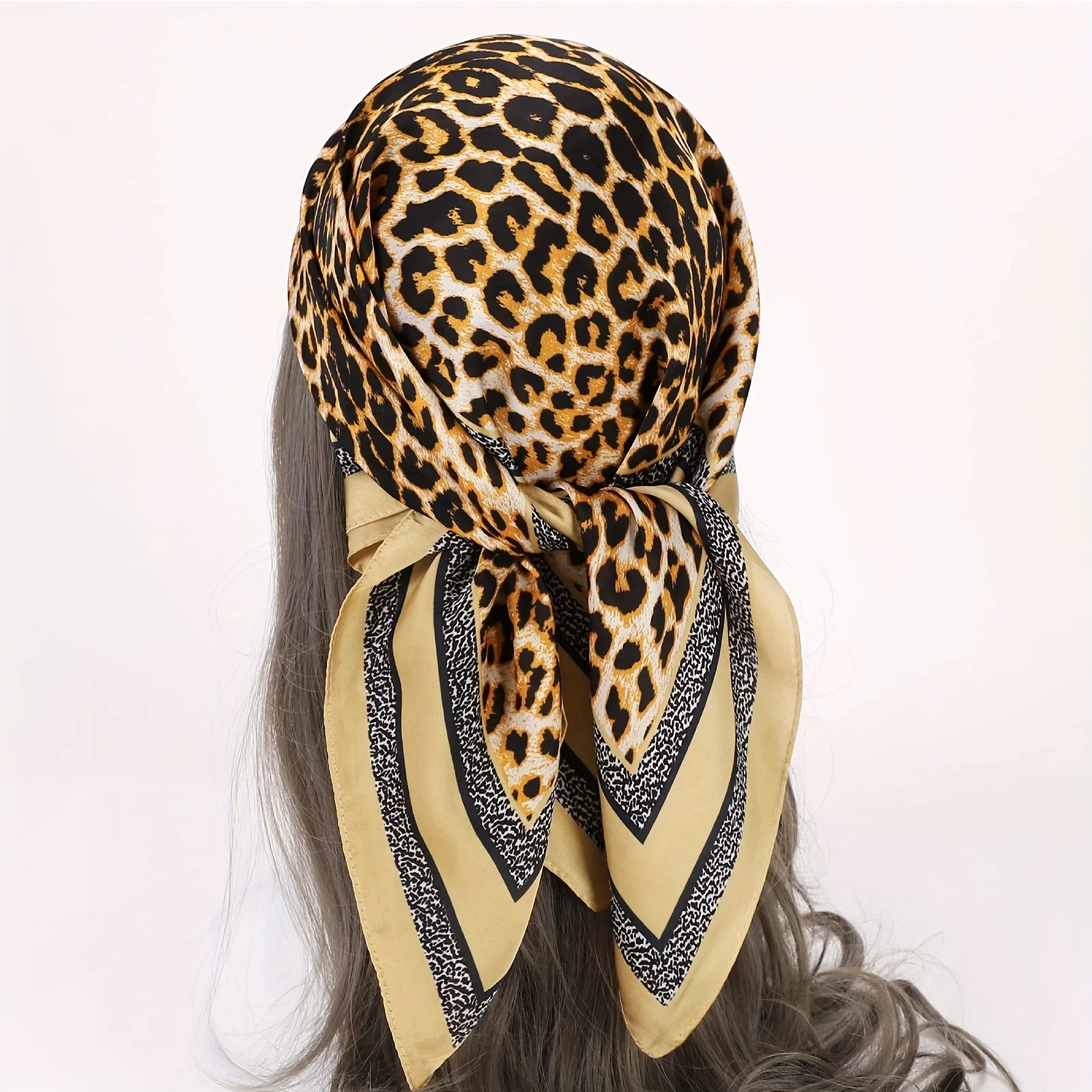 Camel/Green Leopard Square Scarf Stylish Thin Breathable Small Shawl Sunscreen Windproof Headscarf For Women Daily Wear