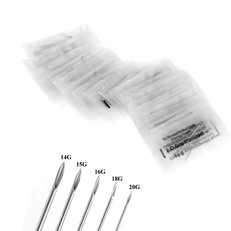 Ago per piercing monouso sterile per il corpo 0,8/1 /1,2/1,4/1,6 mm in acciaio inossidabile per strumenti per piercing al sopracciglio, naso, pancia, lingua