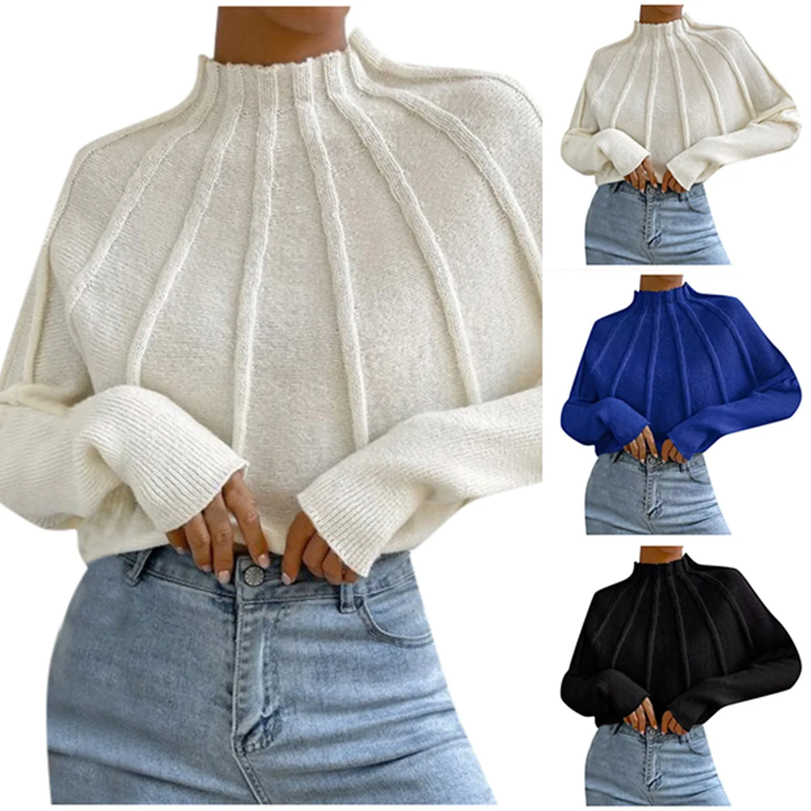 Kintted Pullover Batball Sleeve Sweater for Women Solid Round Neck Long Sleeve Top New T-shirt Loose Spider Web Short Knitwear