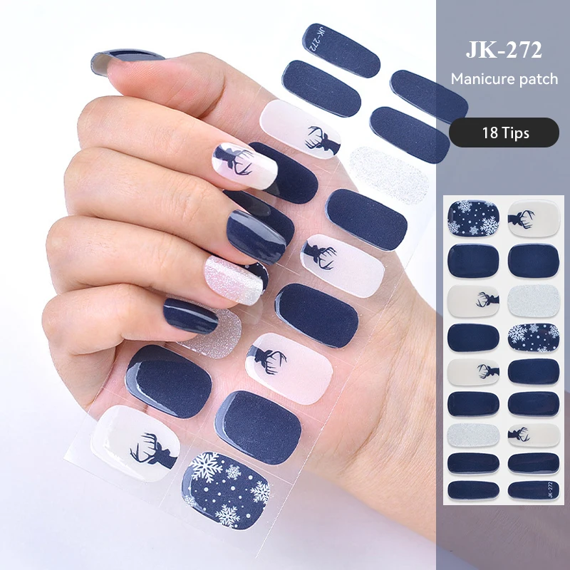 New Years Design Semi-cured UV Gel Nail Stickers Full Cover UV/LED Lamp Required Gel Nail Strips Press On Nail Decal