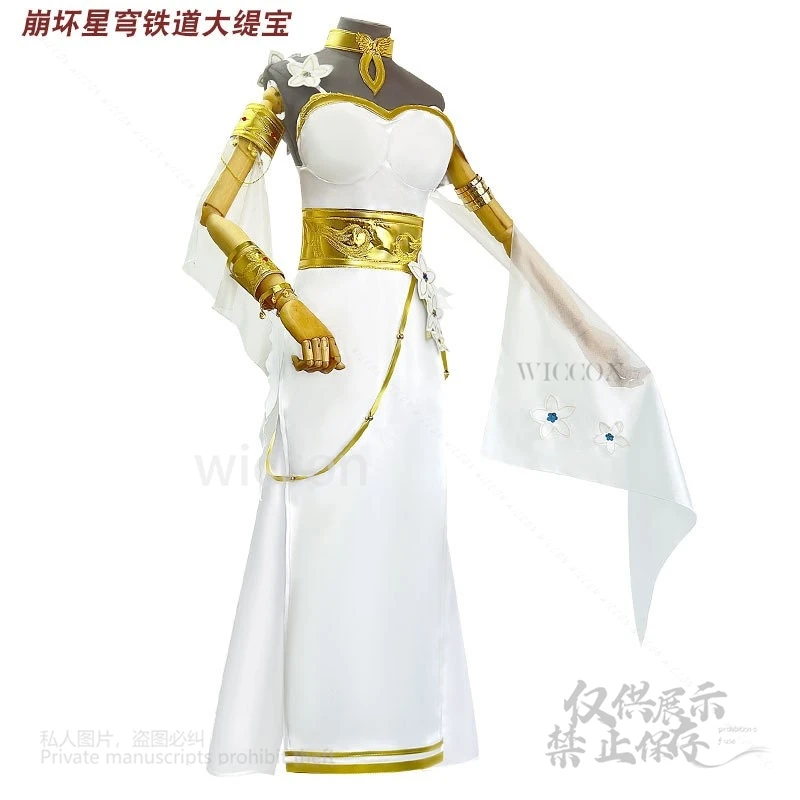 Anime Game Honkai Star Rail Cosplay Tribios Costume Big Tribbie Red Wigs White Long Dress Gold Accesory Props Female Halloween