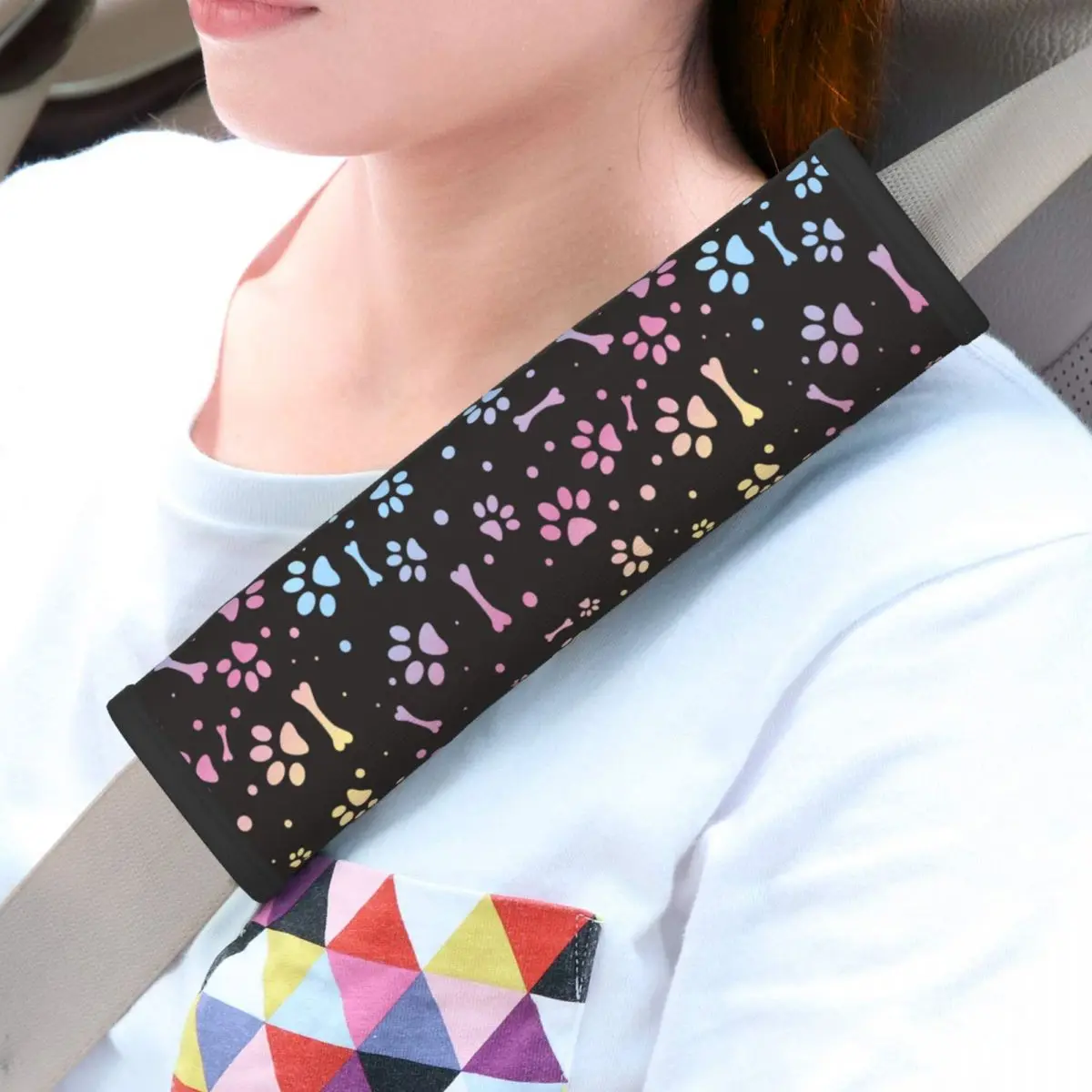 Animal Dog Paw And Bone Universal Fit Seatbelt Cover for Car Airplane Seat Belt Shoulder Pad 2 Pack