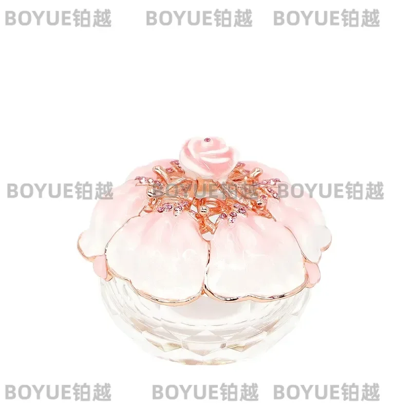 Rose Crystal Jewelry Box Flip Storage Organizer for Earrings Rings Wedding Gift Ornament Elegant Display Case Holder