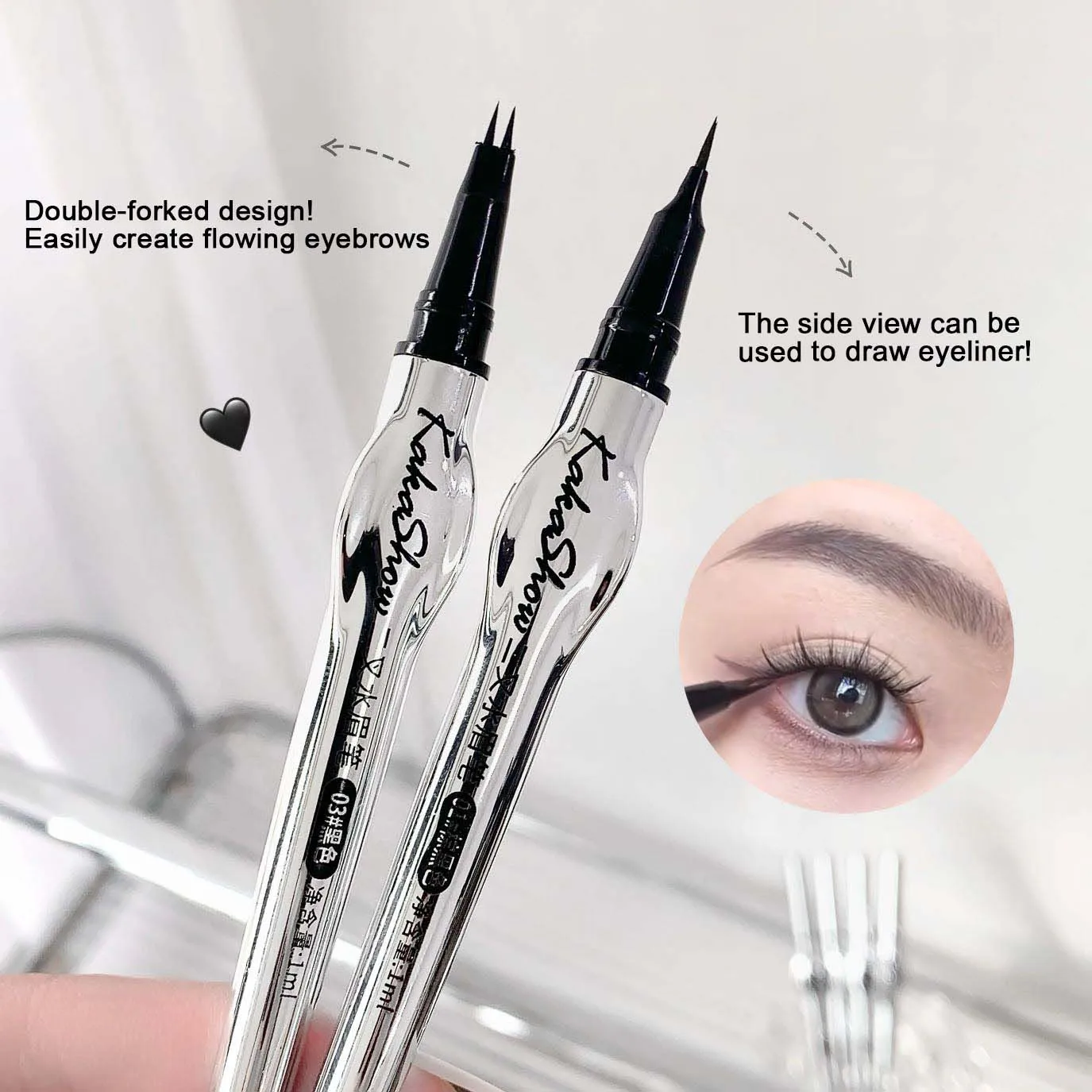 Kakashow Zweizinken-Augenbrauenstift, wasserfest, glatt, einfach aufzutragen, schafft ein natürliches, weiches Nebel-Augenbrauen-Make-up, geeignet für Anfänger