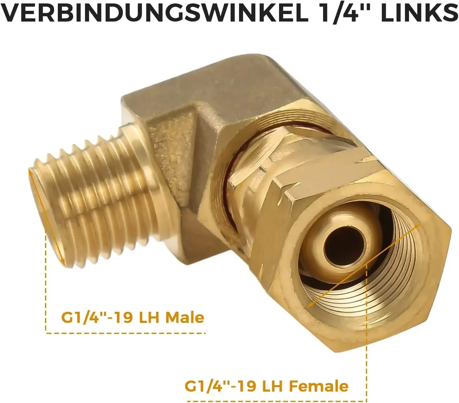 1pc Brass Gas Connection 90 Degree Angle Elbow 1/4 Inch Left Hand Thread LPG Cooker Hose Adapter Connector for Gas Stove/Bottle